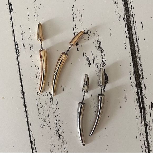 Gold Spiked Horn Earrings Thorn Punk Minimalist - Picture 10 of 11